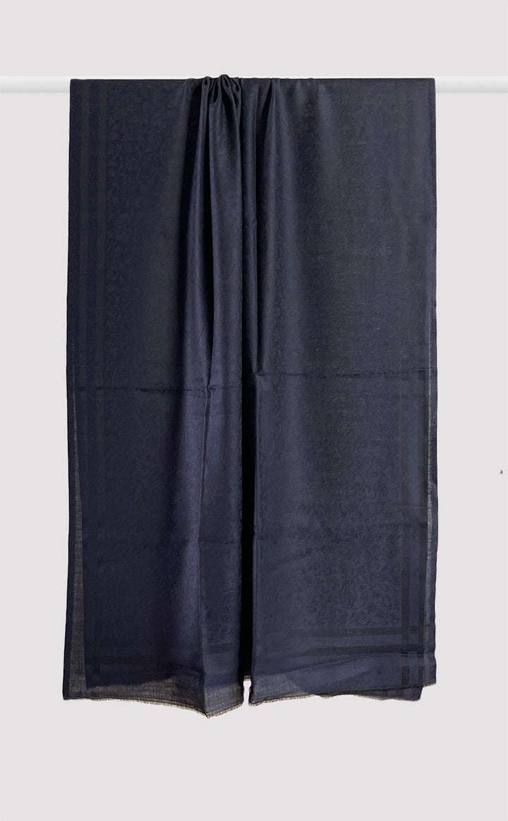 Navy Wool Jacquard Shawl