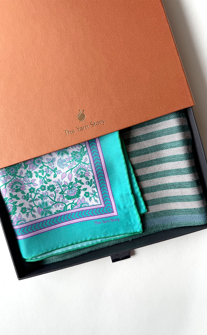Emerald Striped Muffler Pocket Square