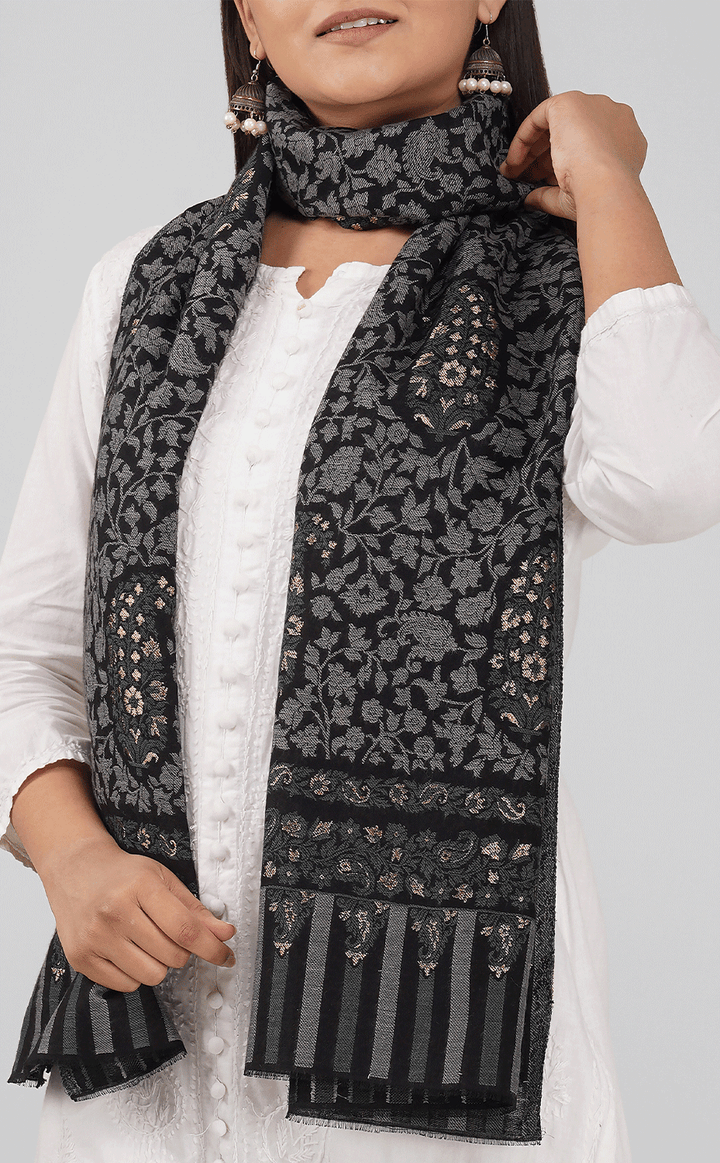 Midnight Grey Zari Kani Stole
