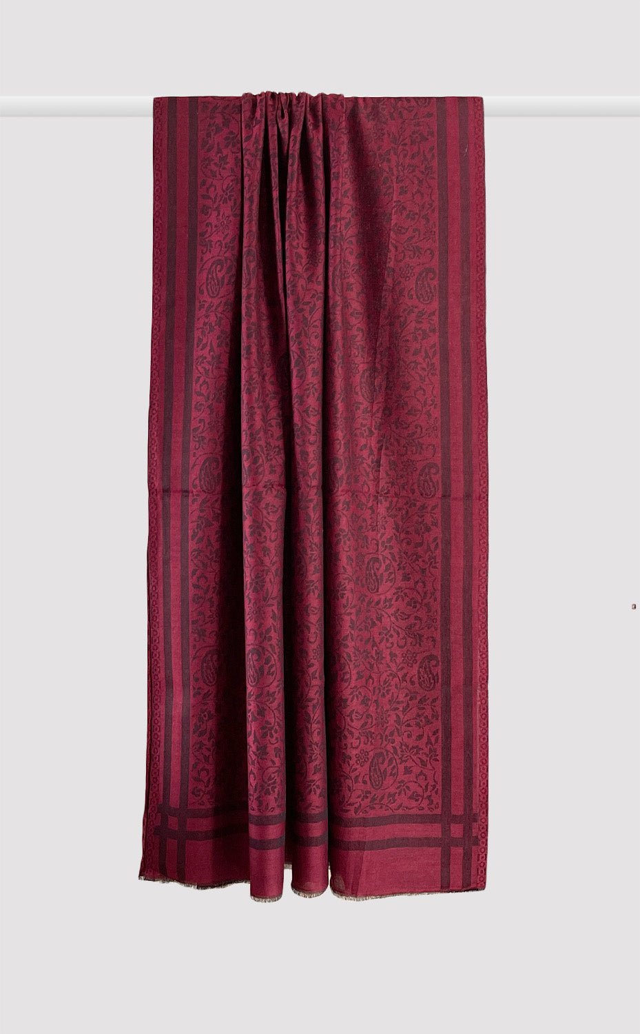 Carmine Wool Jacquard Shawl
