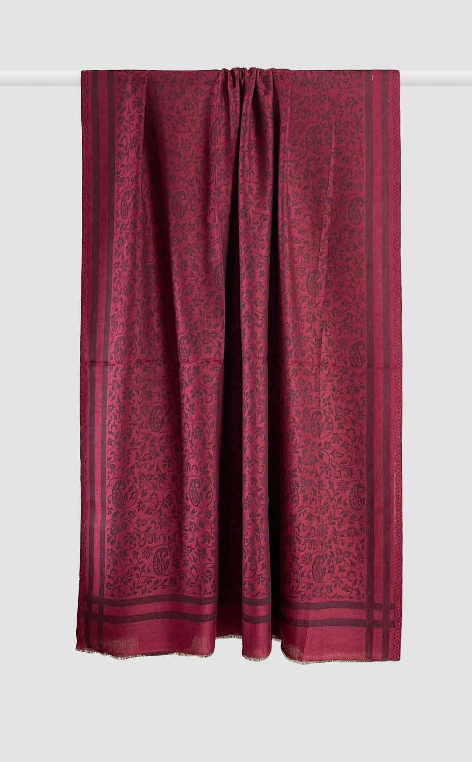 Carmine Wool Jacquard Shawl