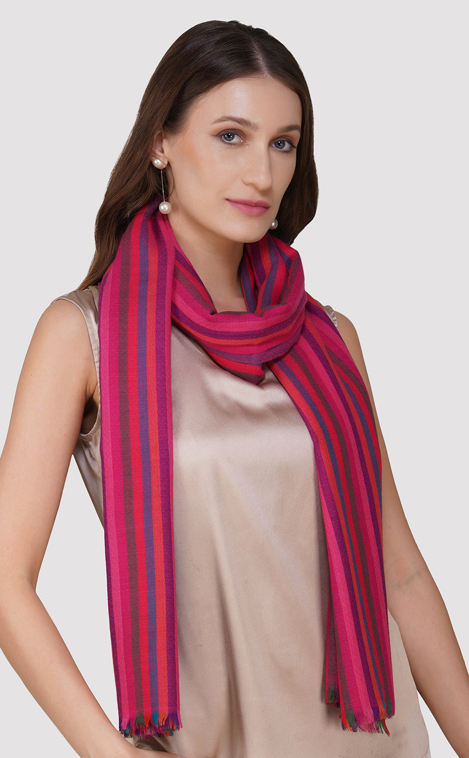 Raspberry Stripe Wool Wrap