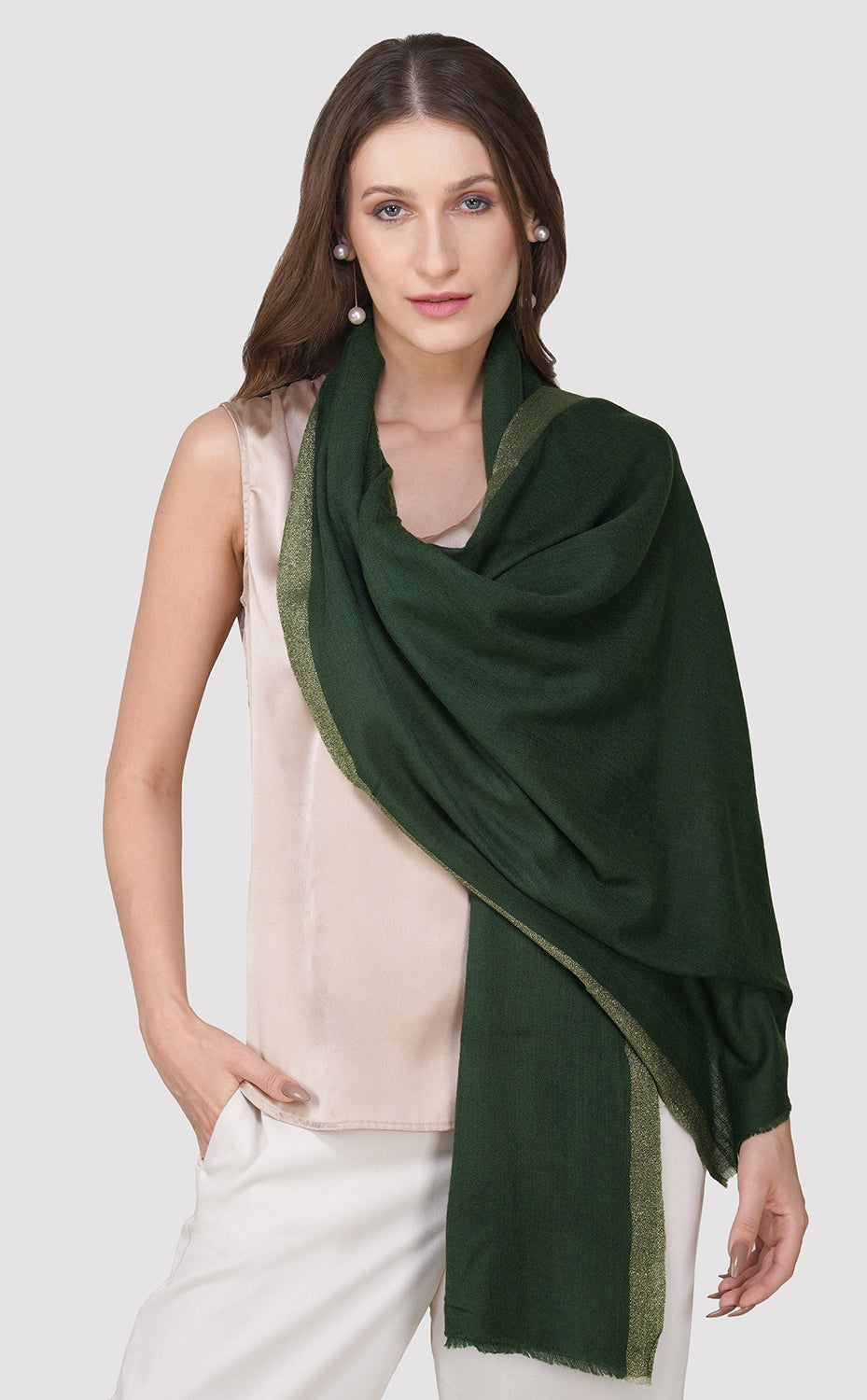 Wool Silk Zari - Bottle Green