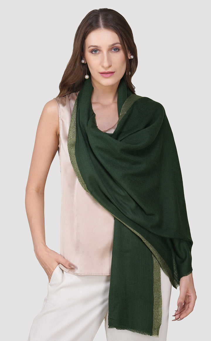 Wool Silk Zari - Bottle Green