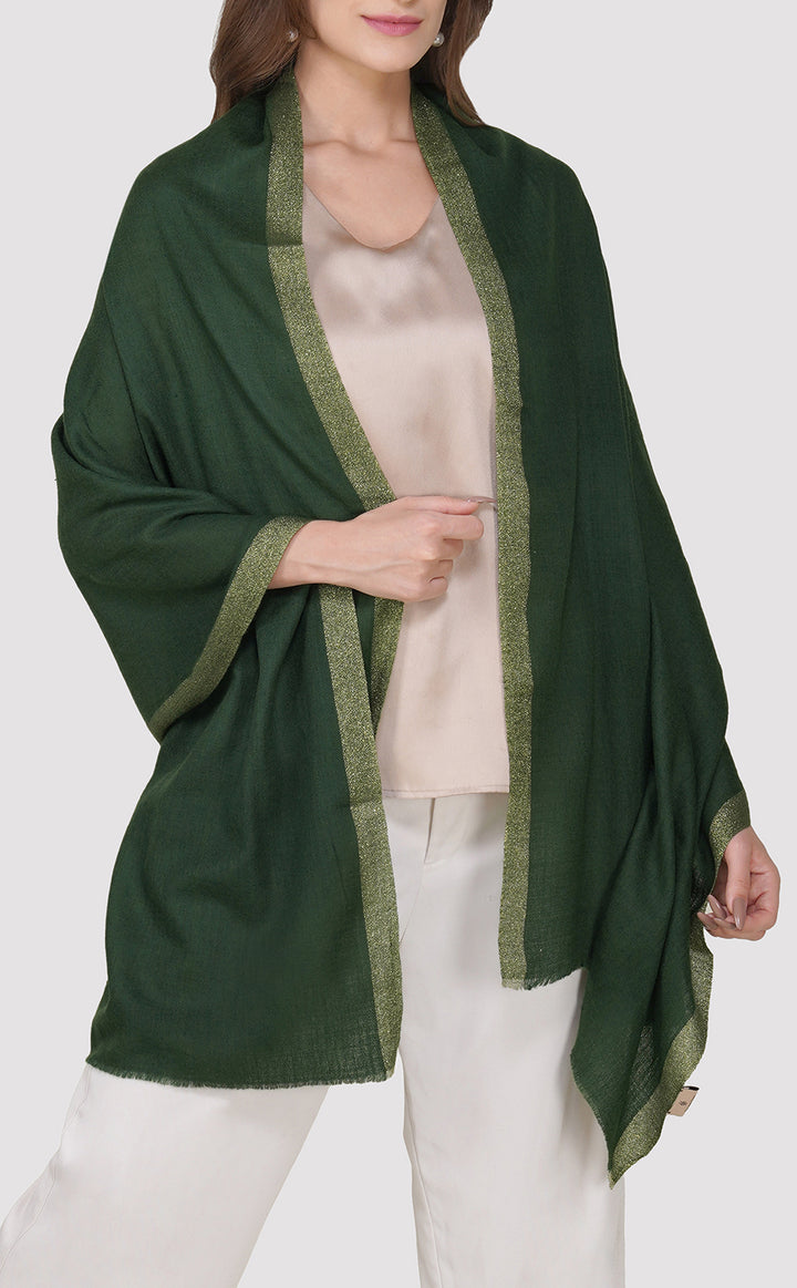 Wool Silk Zari - Bottle Green