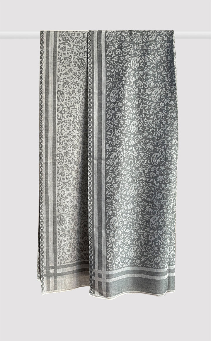 Grey Wool Jacquard Shawl