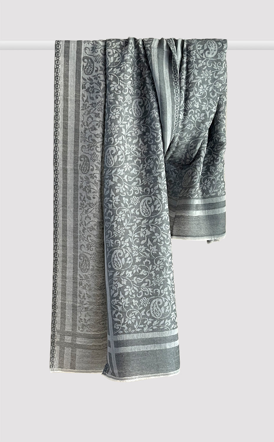 Grey Wool Jacquard Shawl