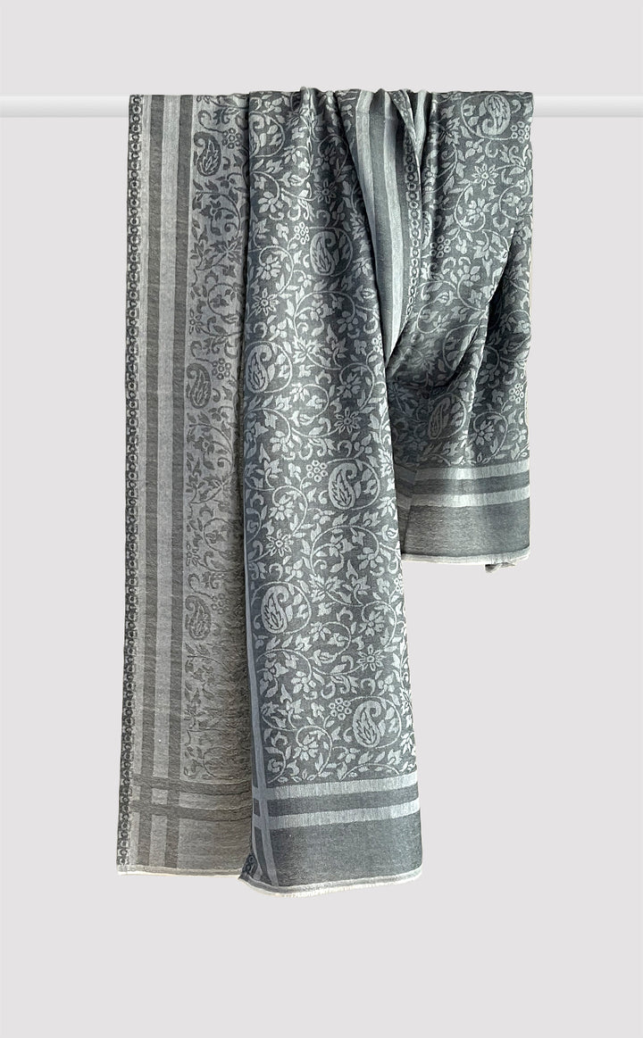 Grey Wool Jacquard Shawl