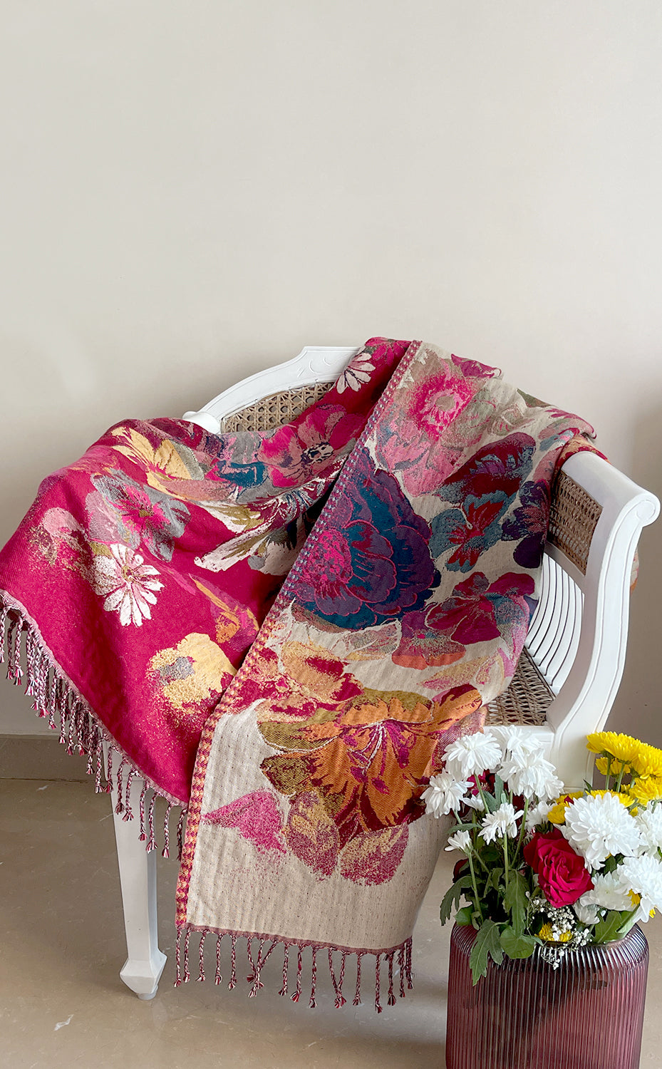Crimson Floral Throw