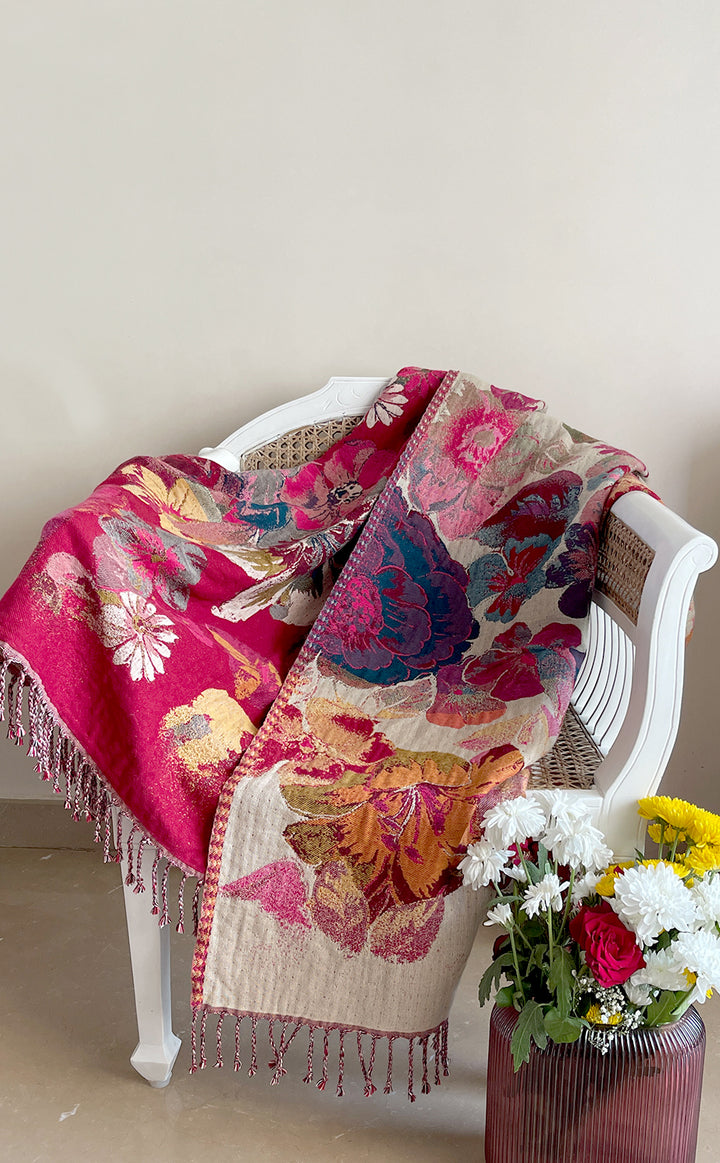Crimson Floral Throw