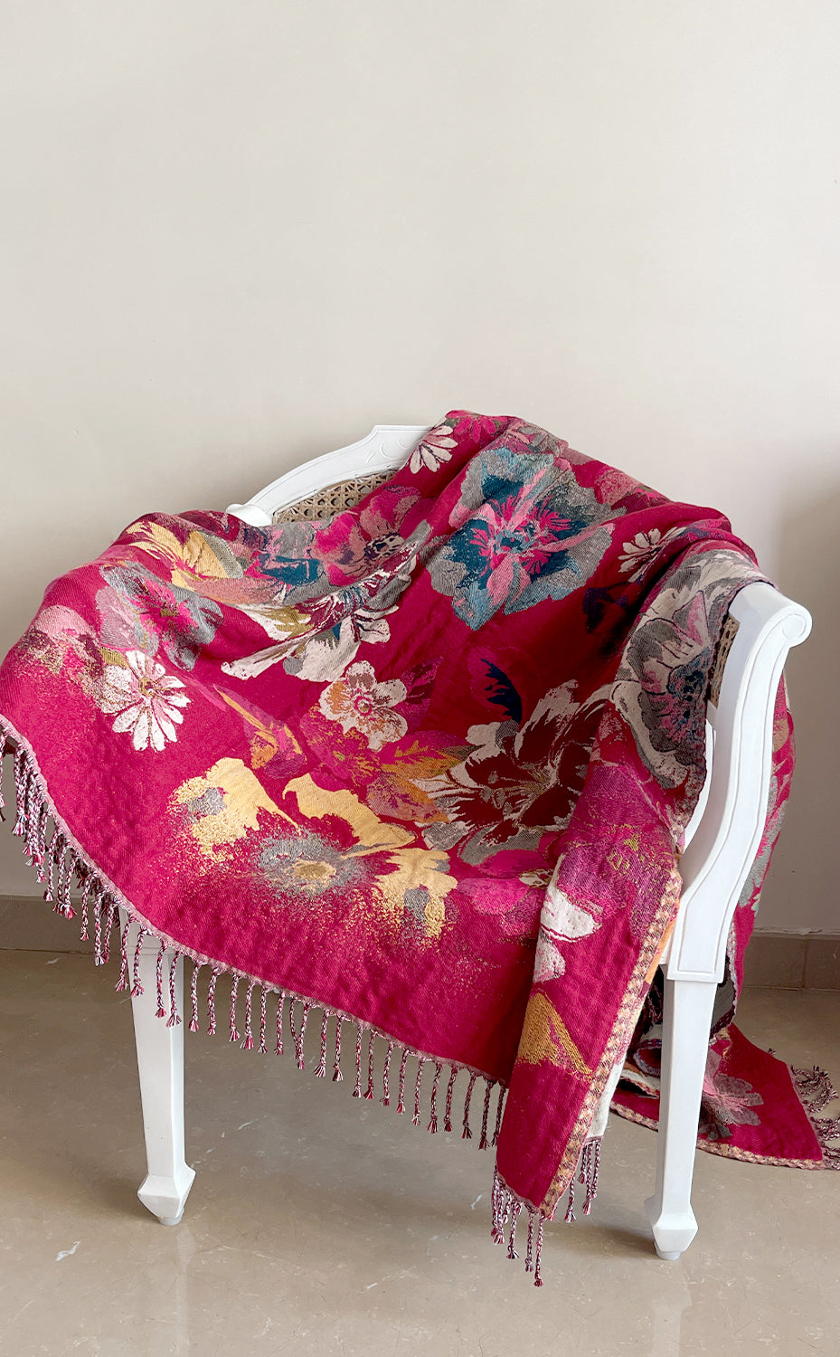 Crimson Floral Throw