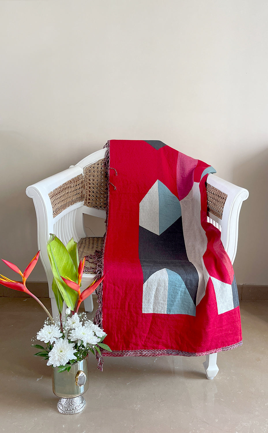 Crimson Geometric Throw