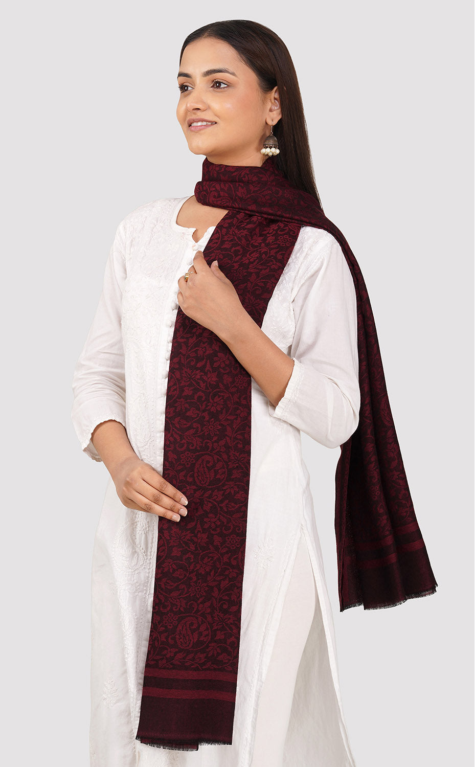 Carmine Wool Jacquard Shawl