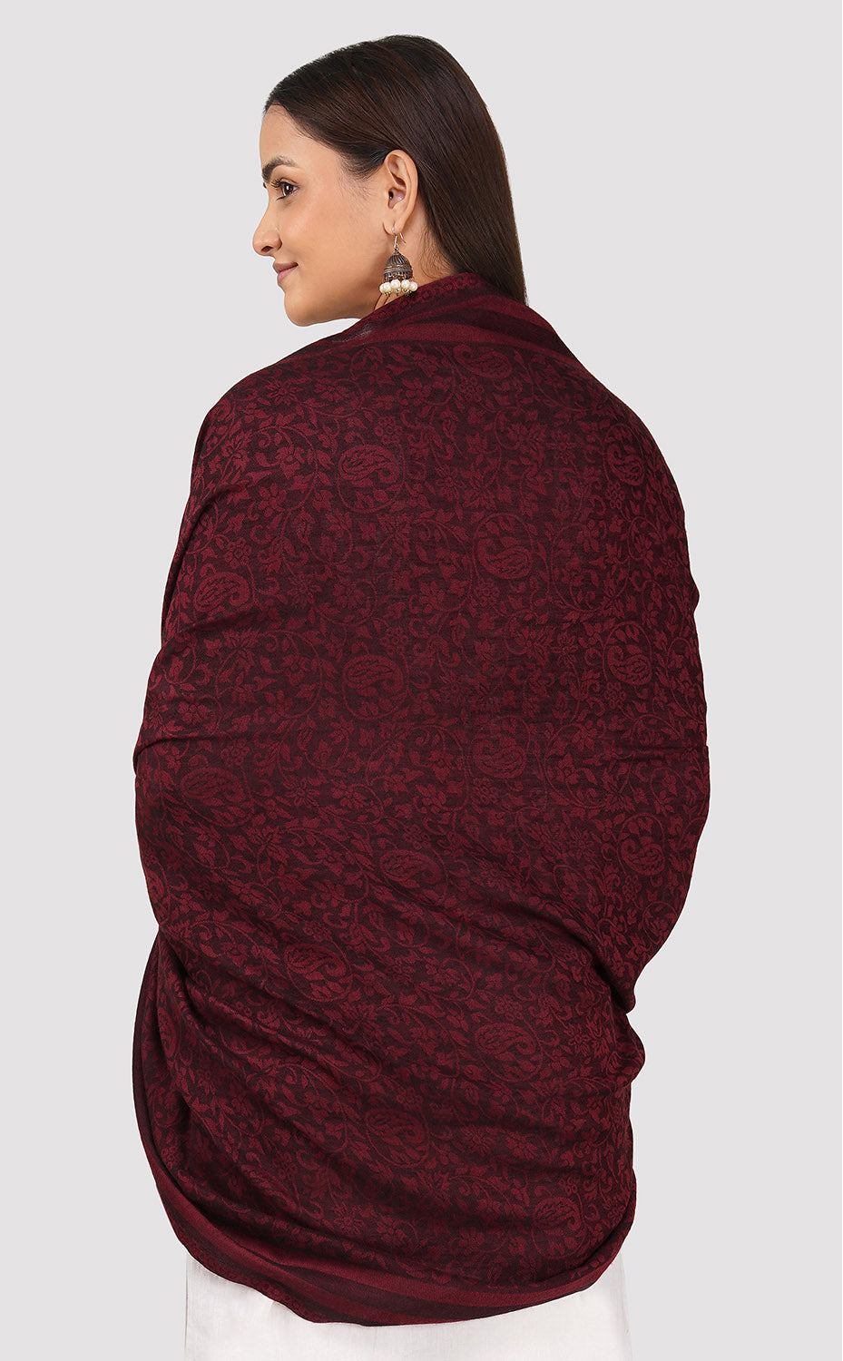 Carmine Wool Jacquard Shawl