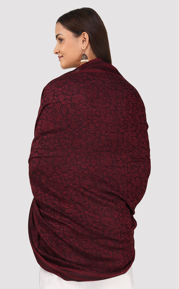 Carmine Wool Jacquard Shawl
