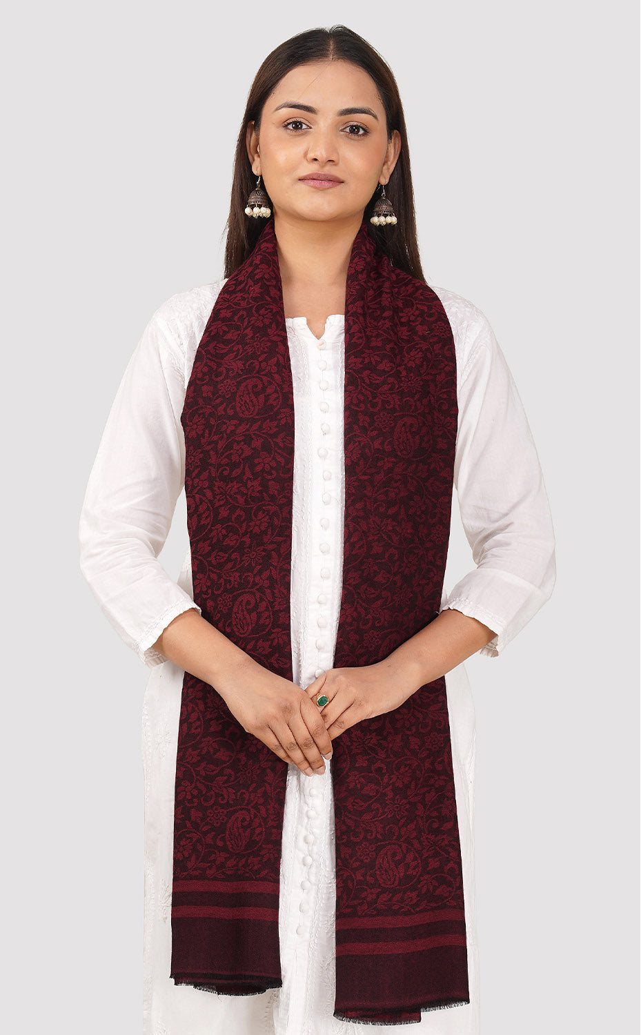 Carmine Wool Jacquard Shawl