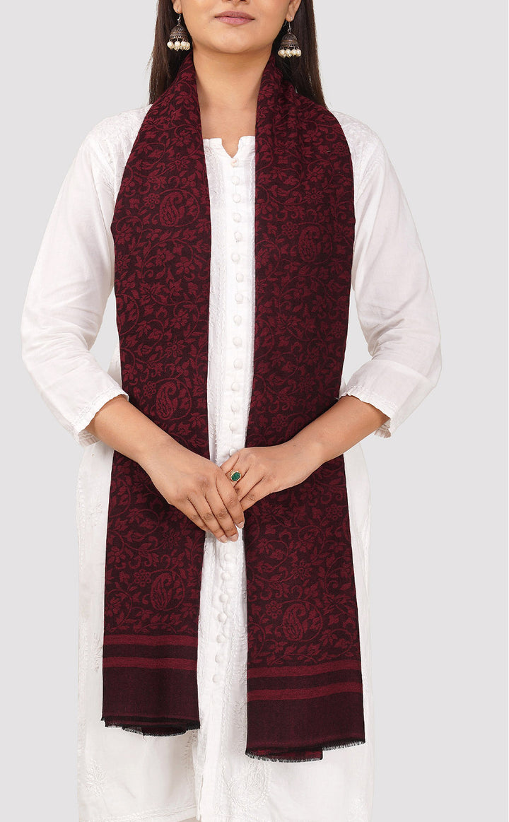 Carmine Wool Jacquard Shawl
