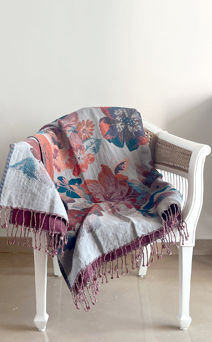 Plum Orange Floral Throw