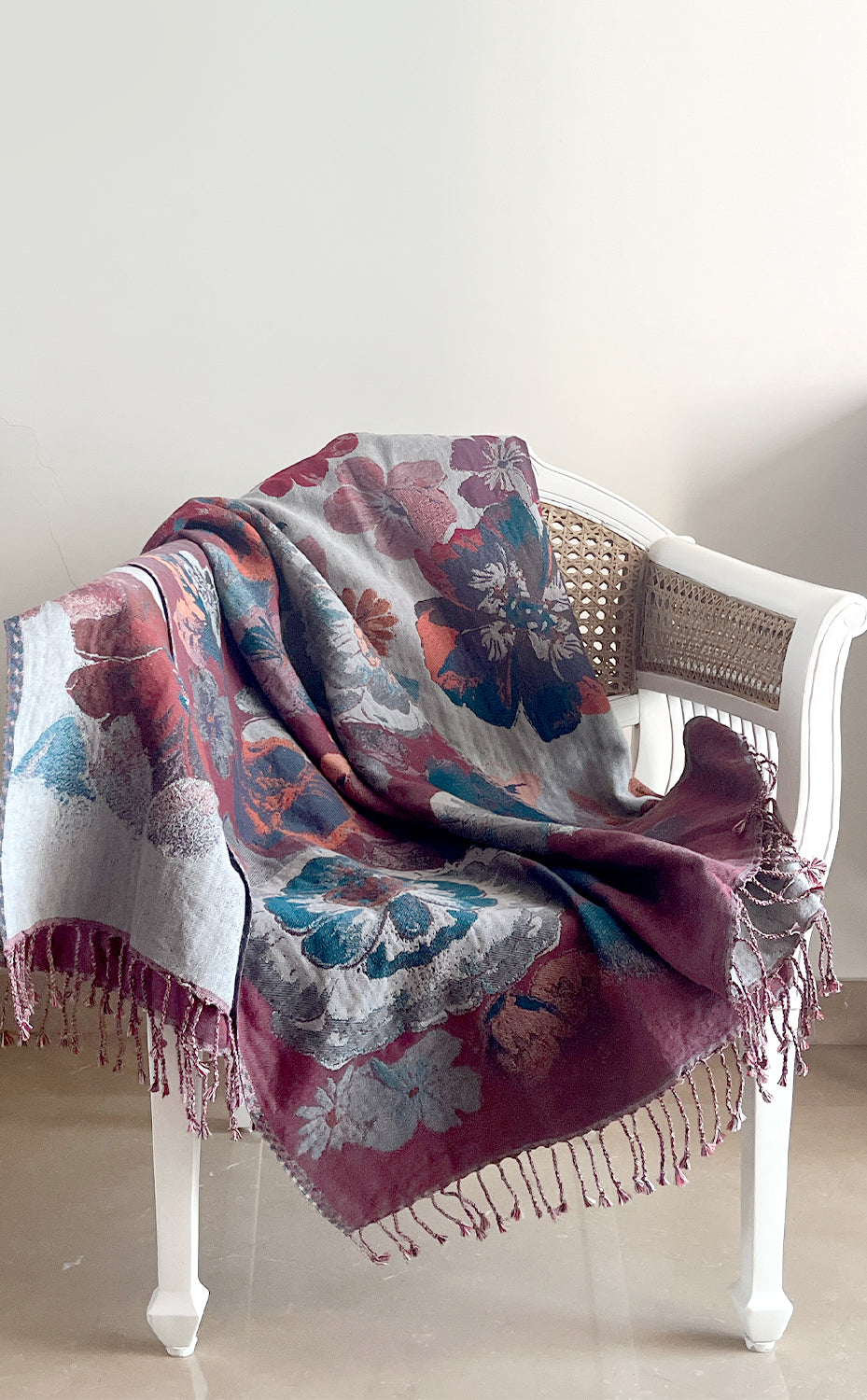 Plum Orange Floral Throw
