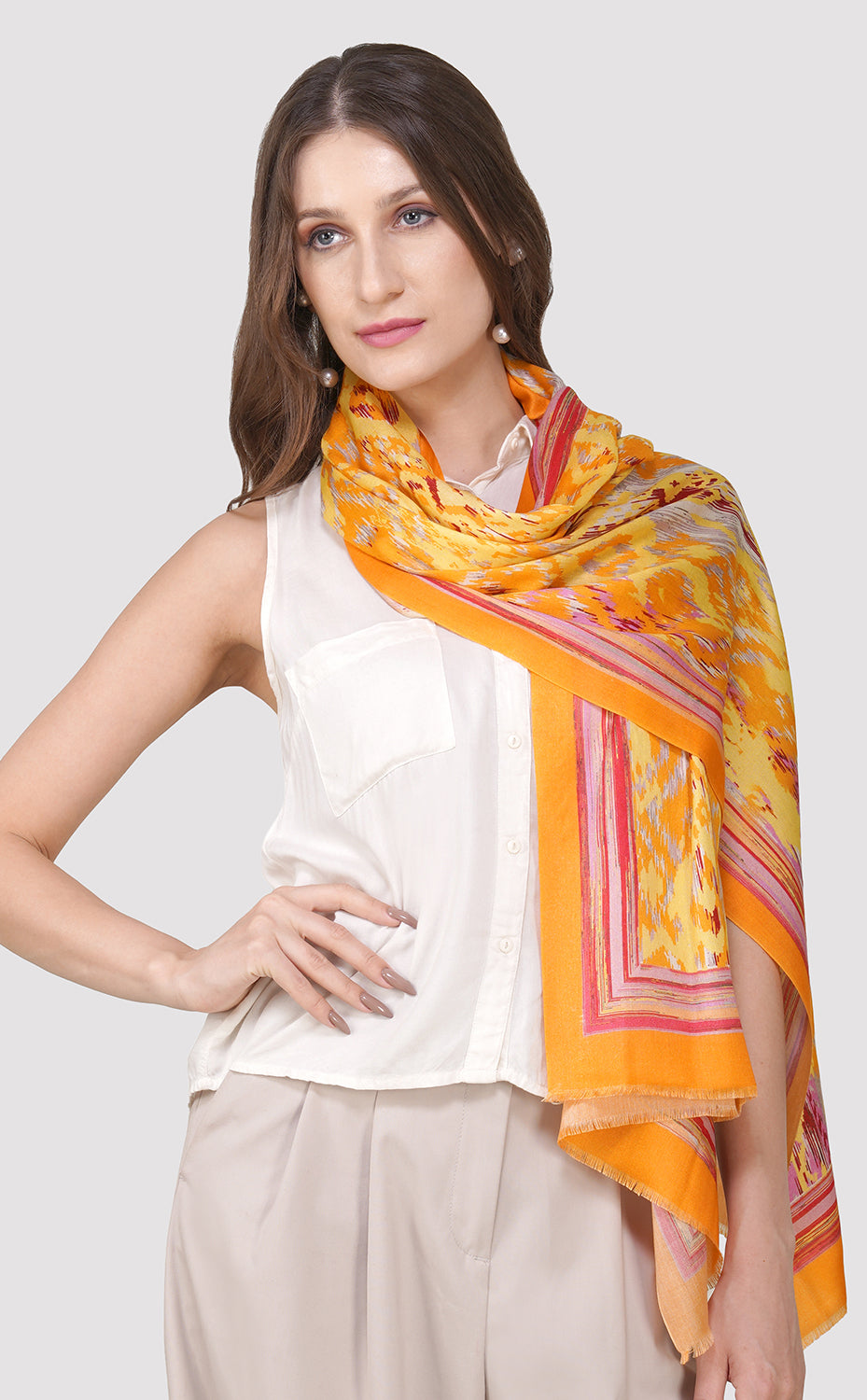 Marigold Haze Ikat Silk Stole