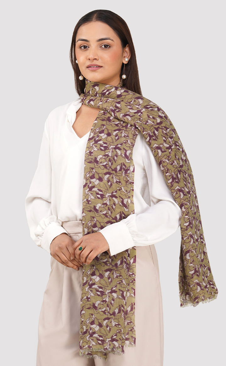 Olive Hues Wool Printed Stole