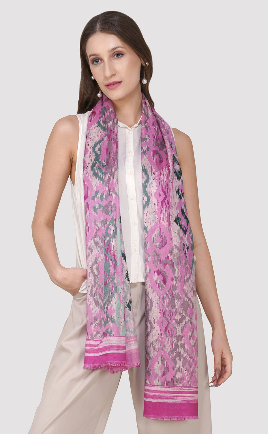 Fuchsia Garden Ikat Silk Stole