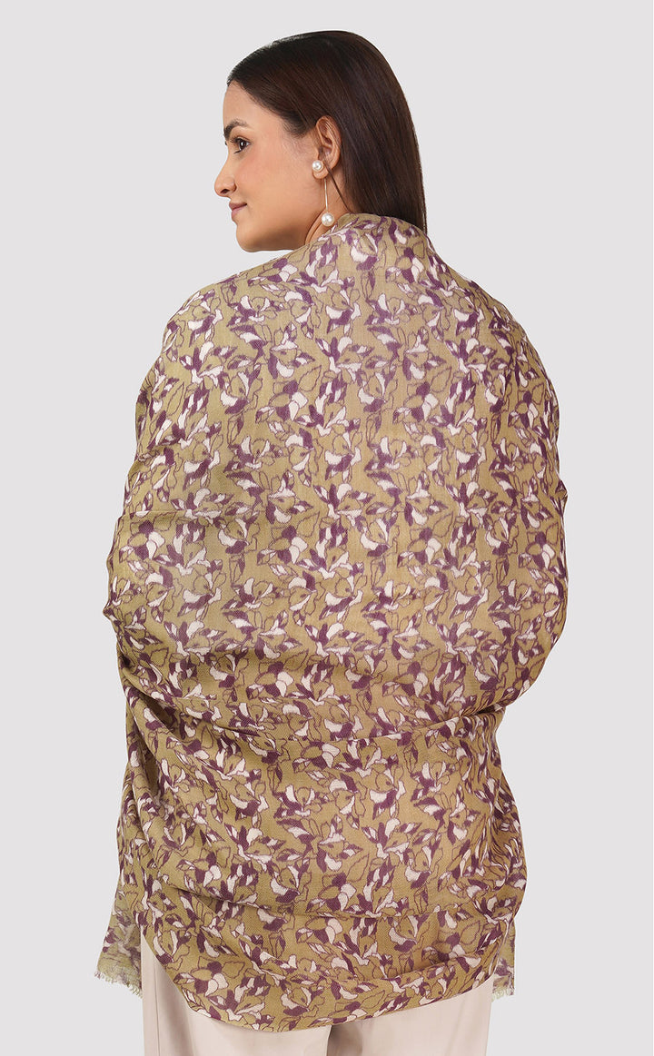 Olive Hues Wool Printed Stole