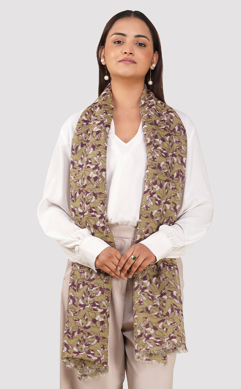 Olive Hues Wool Printed Stole