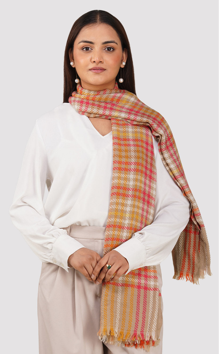 Sand Houndstooth Weave Merino Jacquard