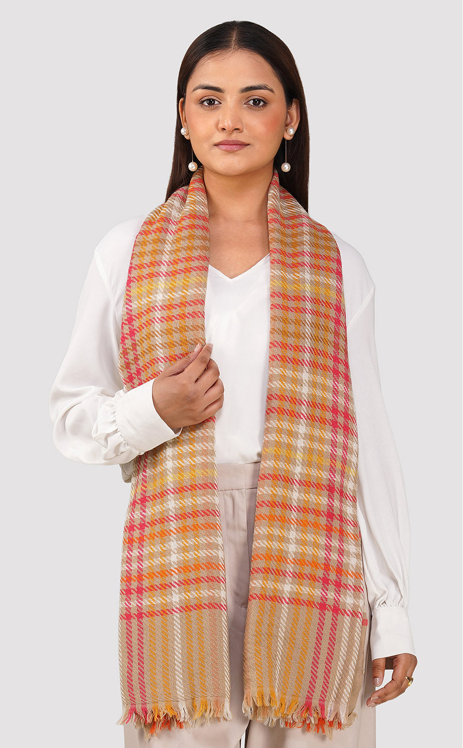 Sand Houndstooth Weave Merino Jacquard