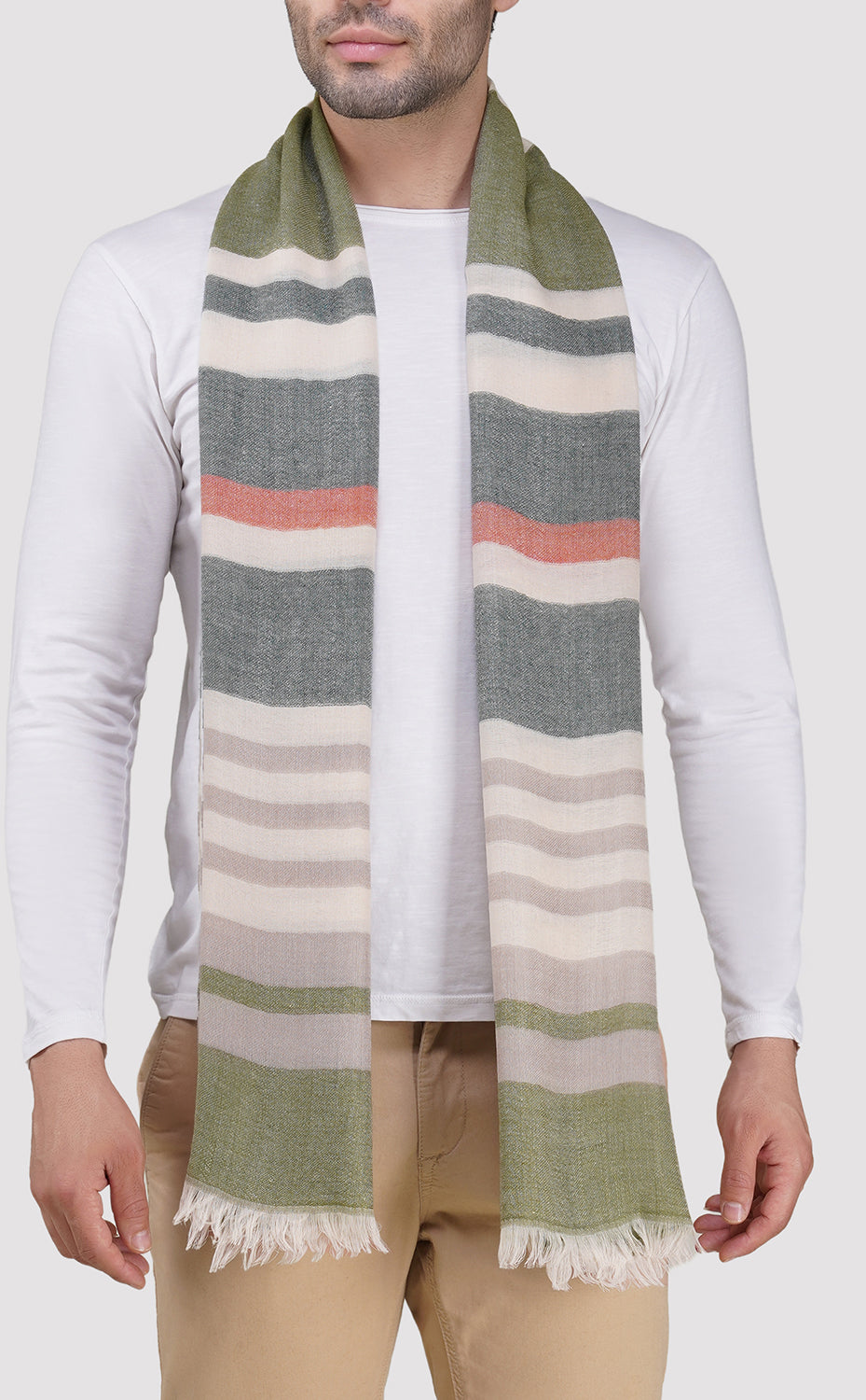 Olive Striped Merino Muffler
