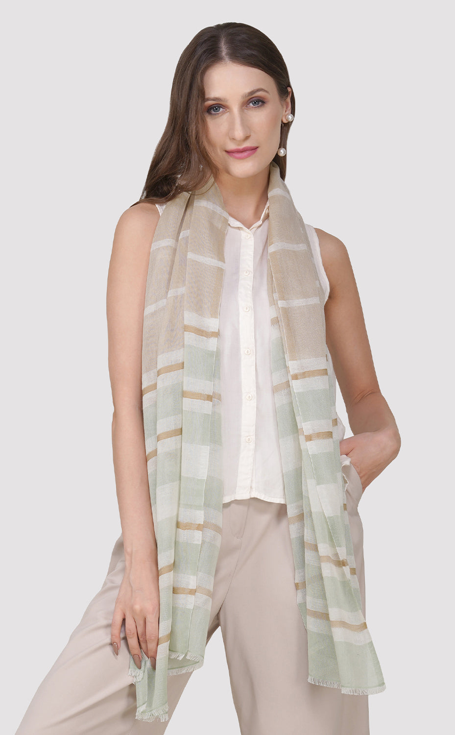 Khaki Cotton Linen Stole