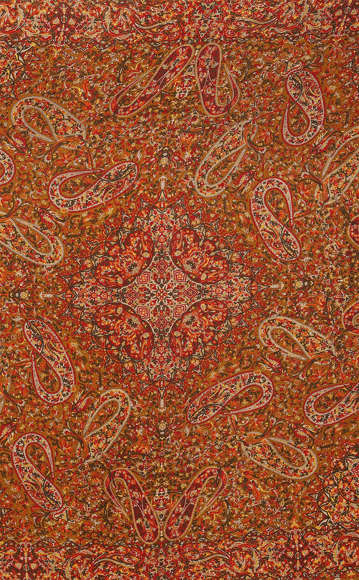 Ocher Paisley Crepe Silk Scarf