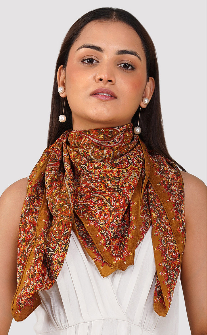 Ocher Paisley Crepe Silk Scarf