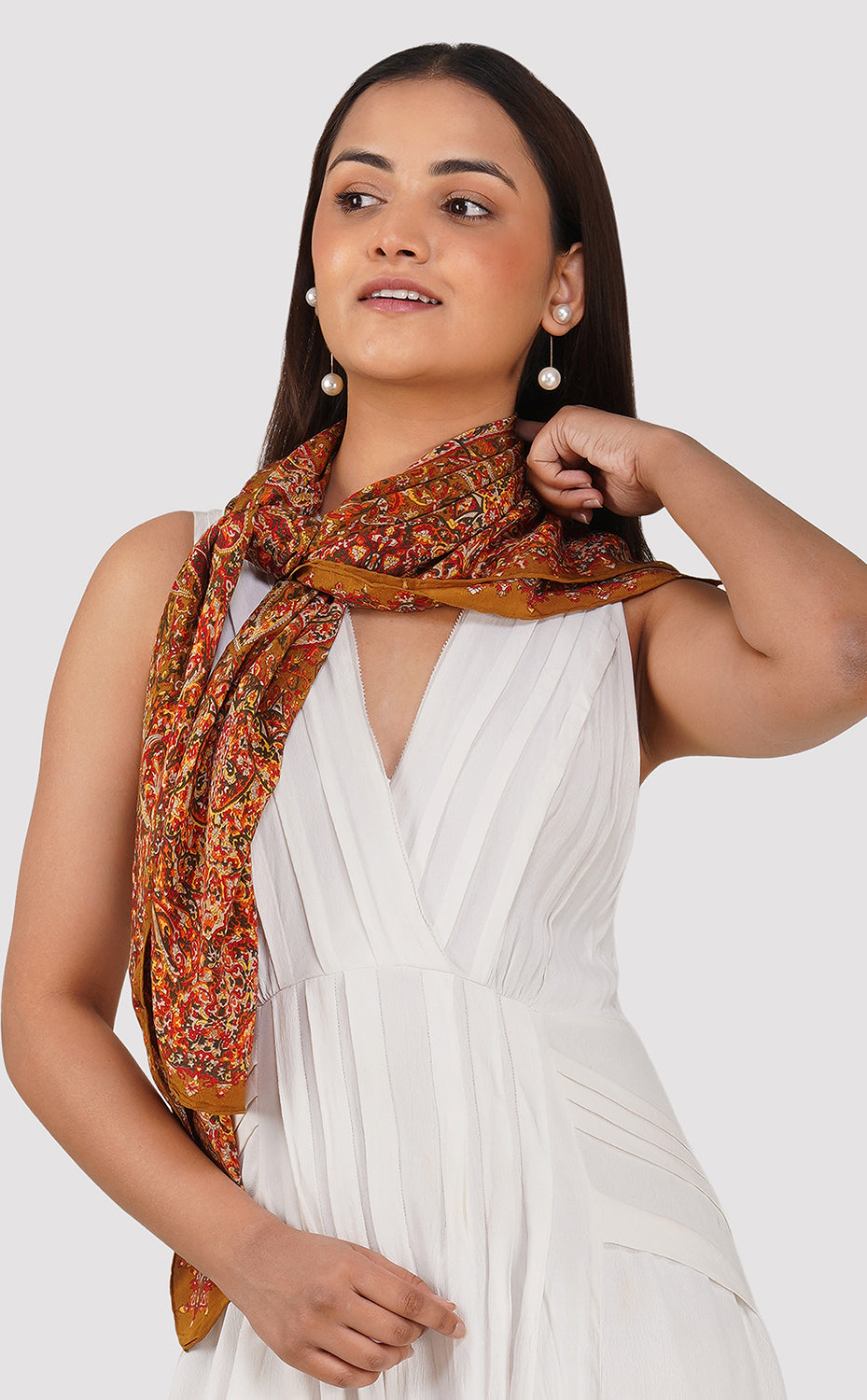 Ocher Paisley Crepe Silk Scarf