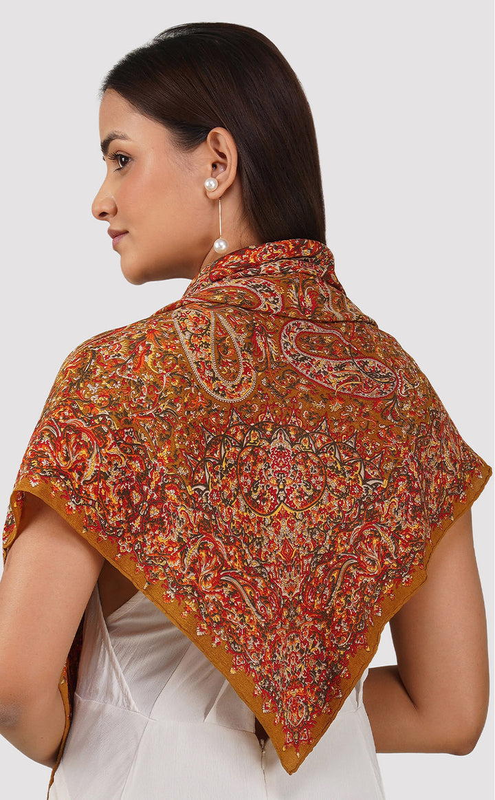 Ocher Paisley Crepe Silk Scarf