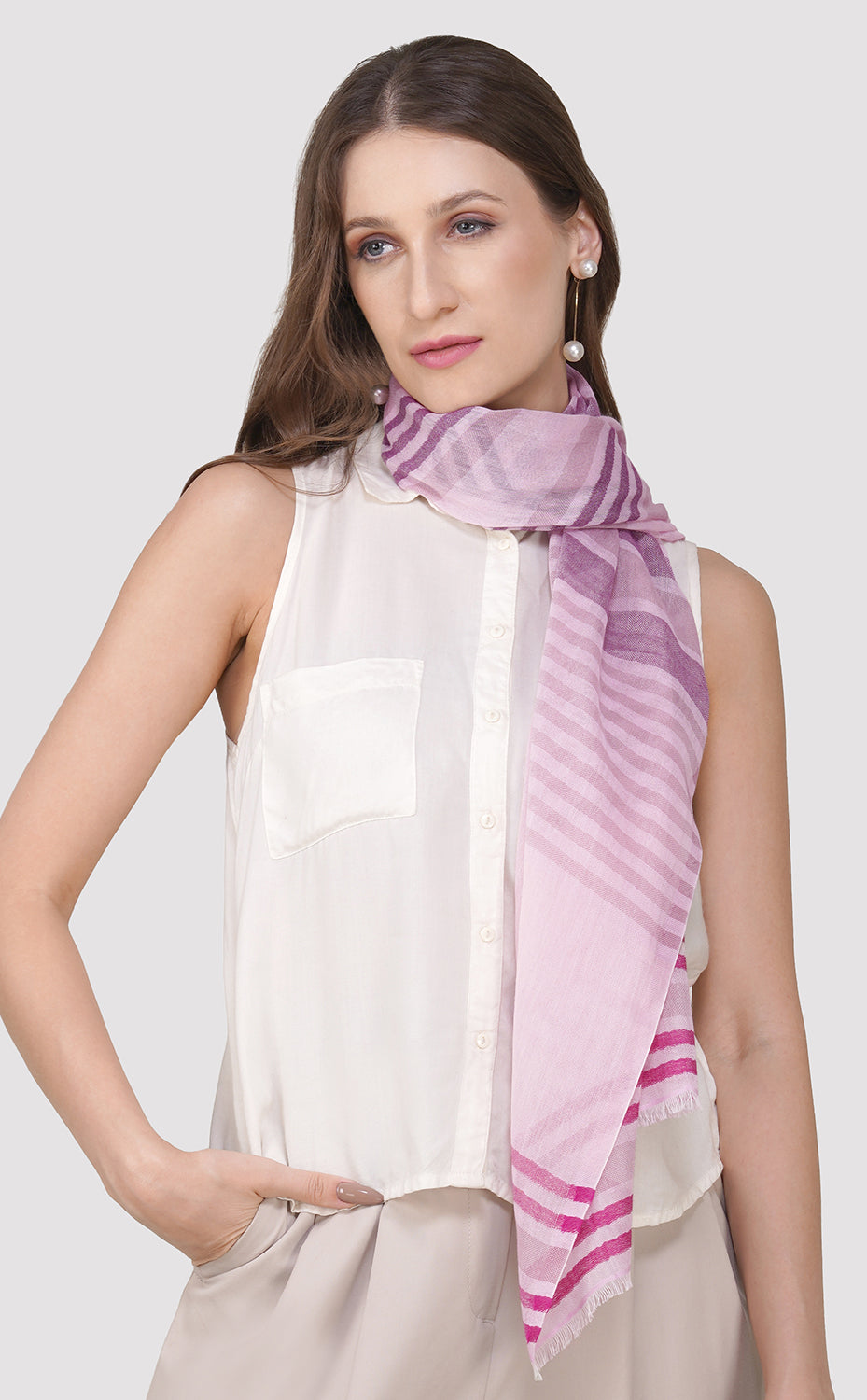 Mauve Cotton Linen Stole
