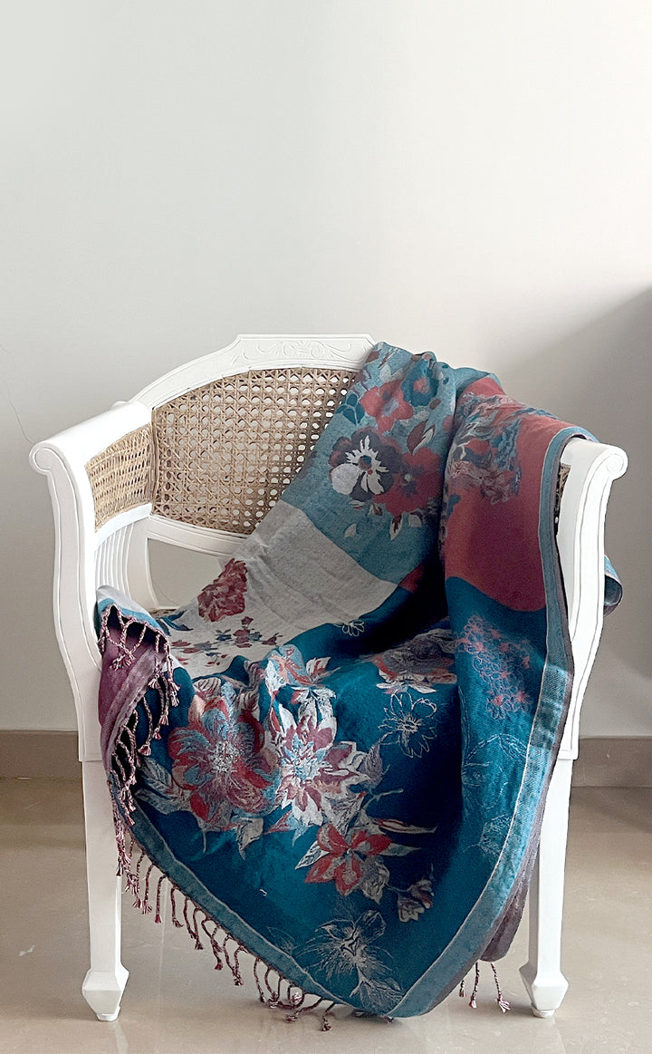 Teal Rust Floral Throw