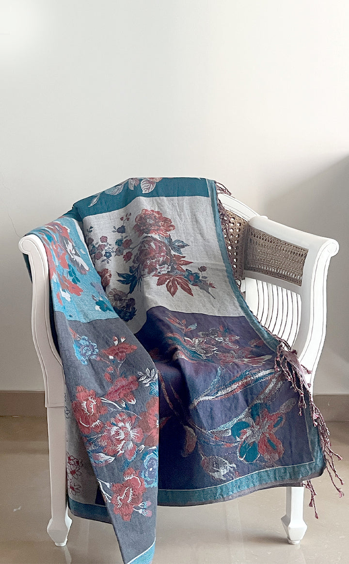 Teal Rust Floral Throw
