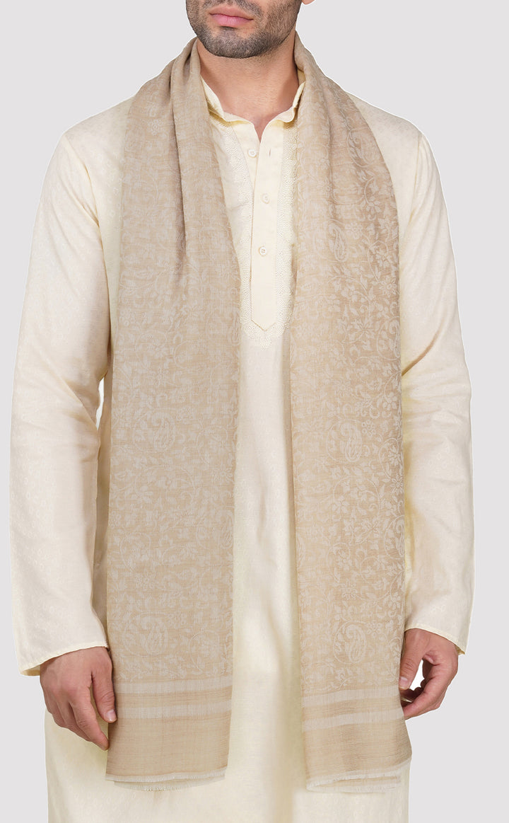 Cream Wool Jacquard Shawl