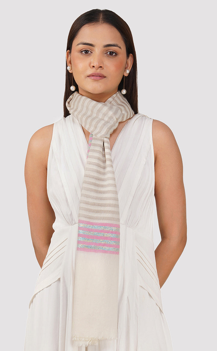 Pink Blue Thin Streak Zari Stole