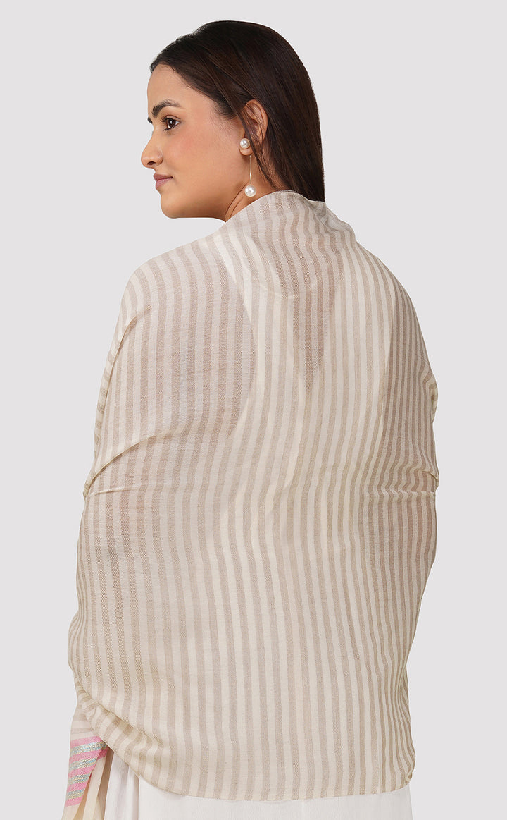 Pink Blue Thin Streak Zari Stole