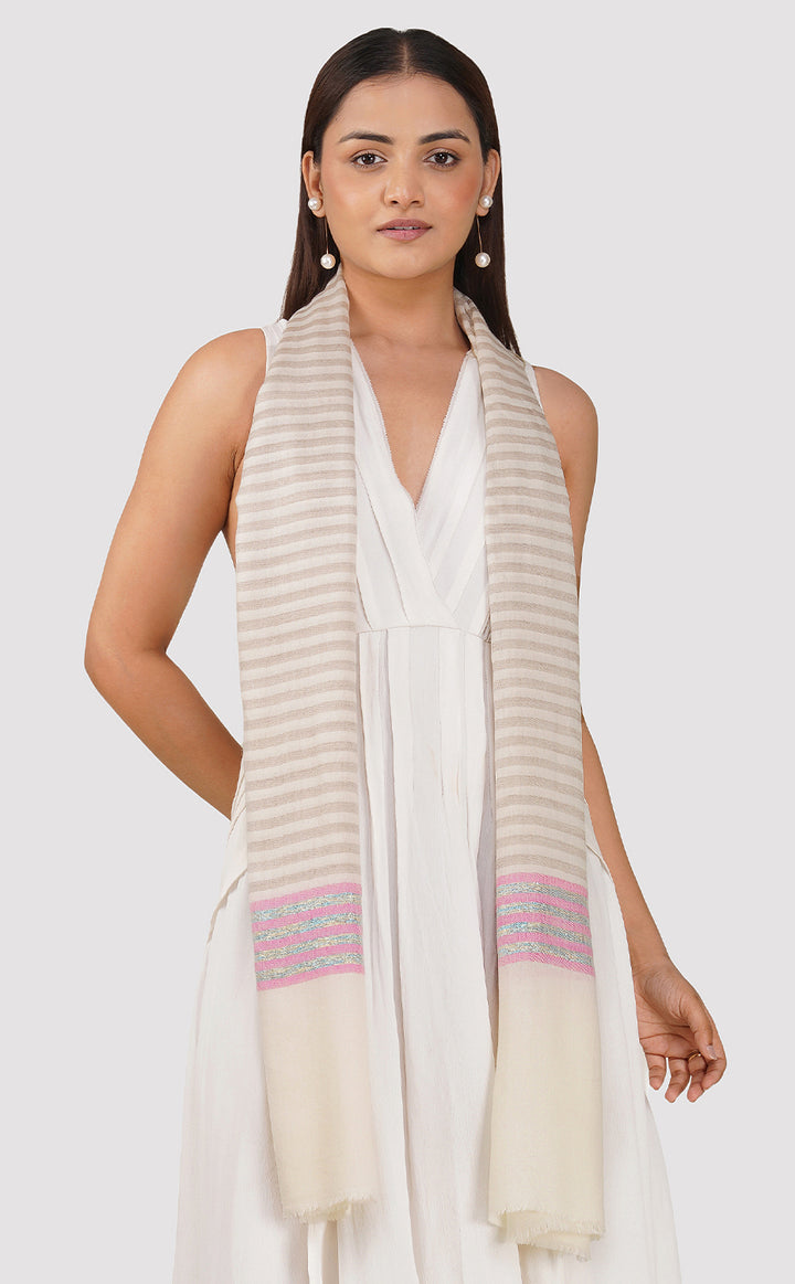 Pink Blue Thin Streak Zari Stole