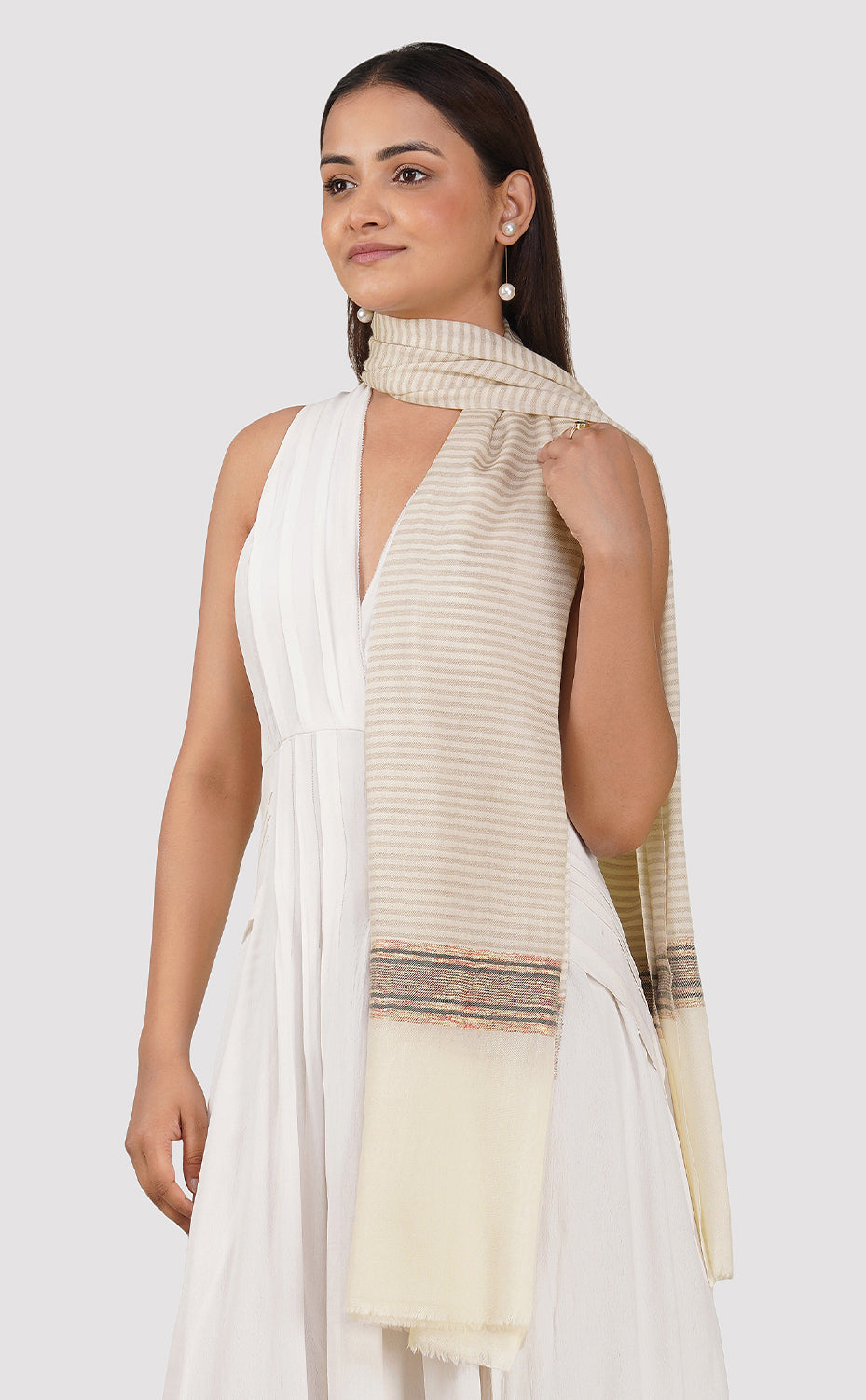 Broad Brown Streak Zari Stole