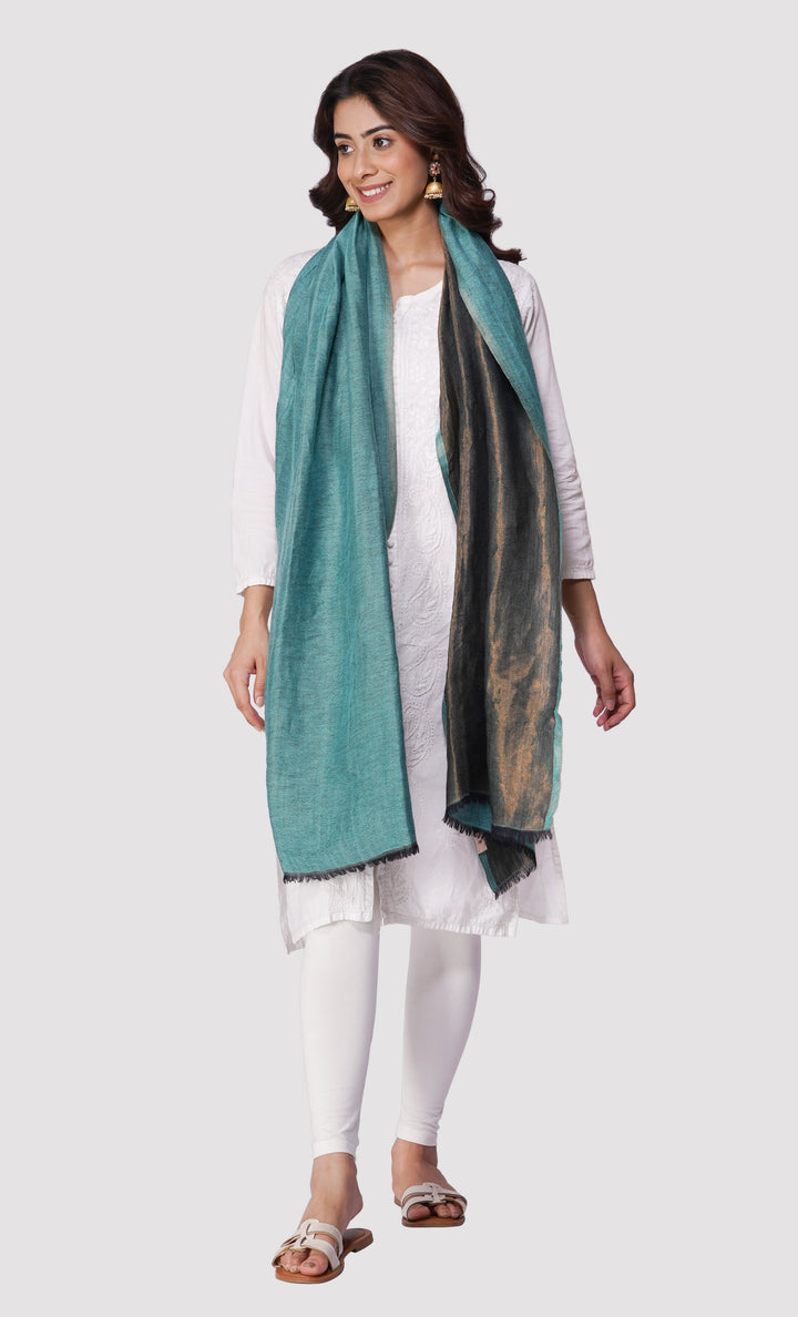 Zari Reversible Stole - Vintage Blue