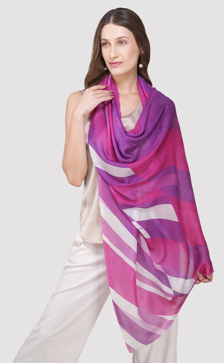 Mauve Stripe Printed Shawl