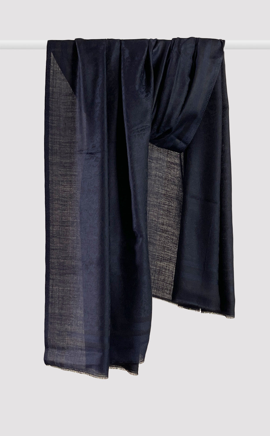 Navy Wool Jacquard Shawl