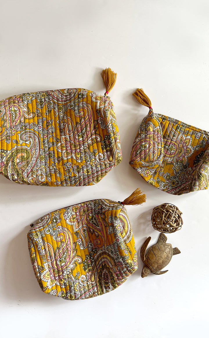 Ochre Paisley Pouch - Set of 3