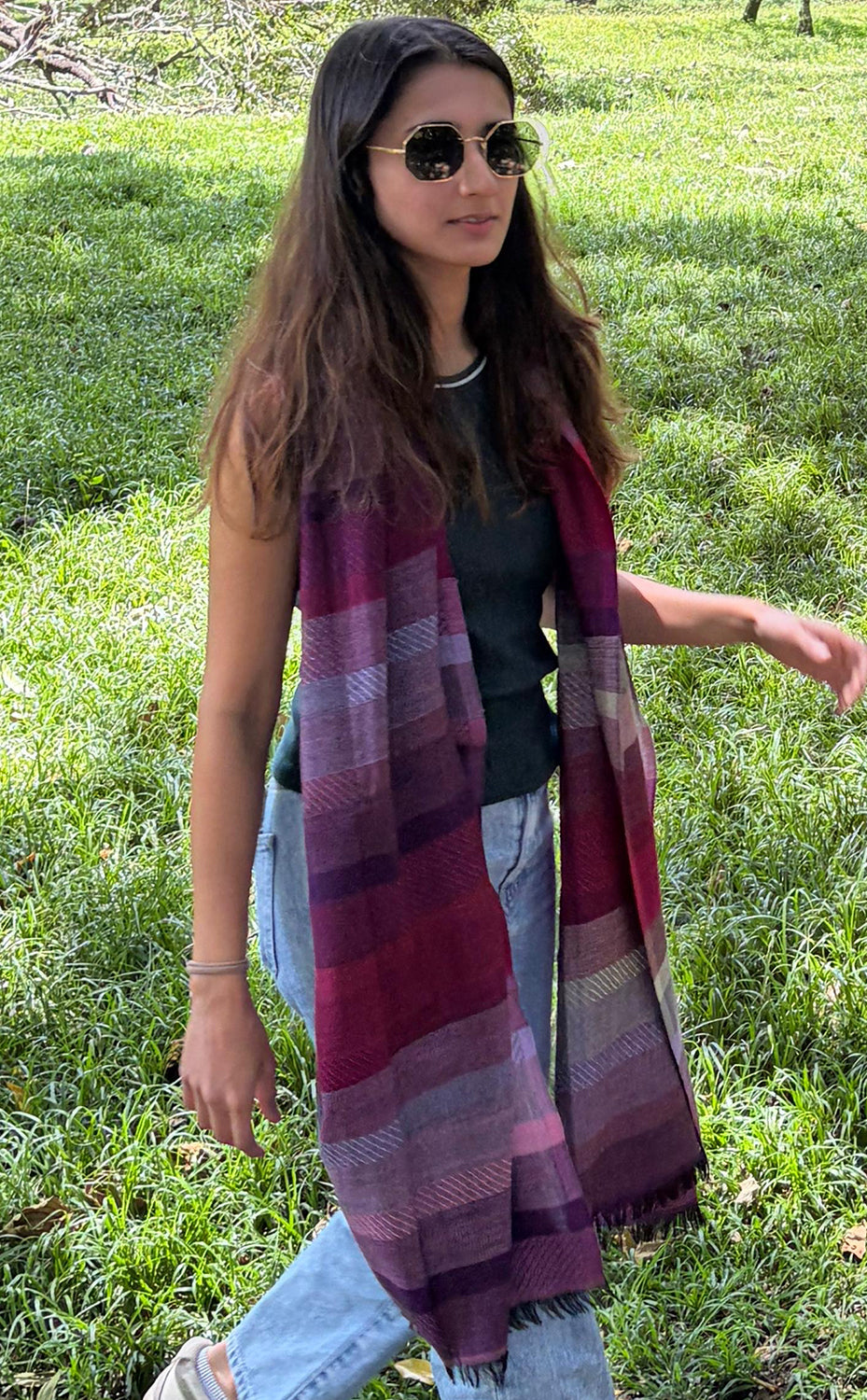 Berry Stripes Merino Stole