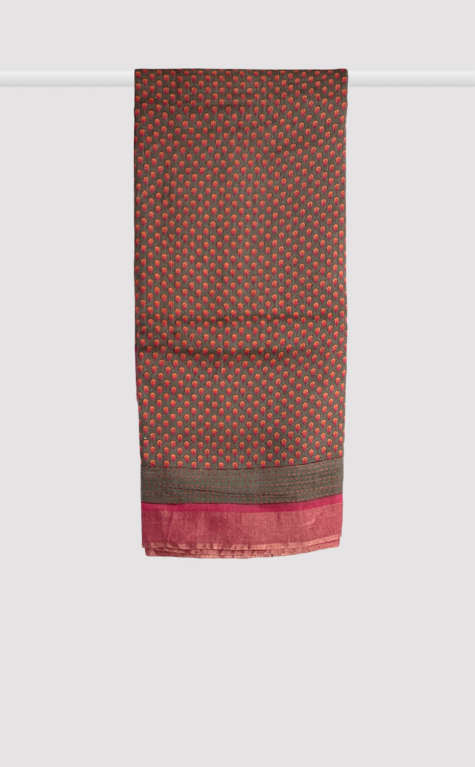 Tussar Kantha Neon Fuschia Booti Saree